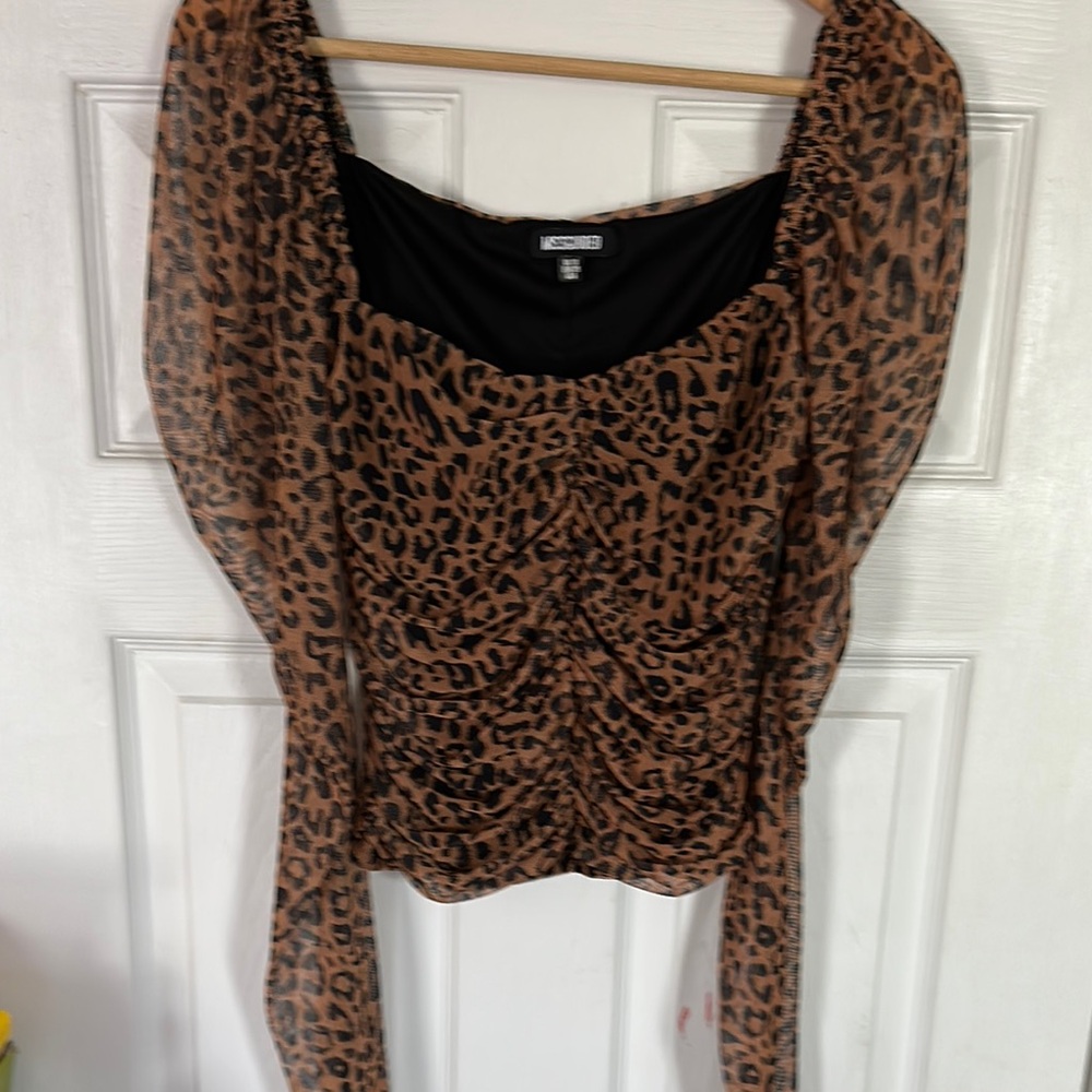 Missguided Black and Brown Ruched Tie Front Blouse